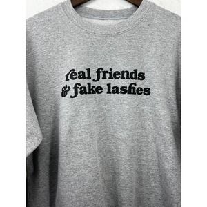 Lash Love Grey Sweatshirt Real Friends Fake Lashes Women's Size Large